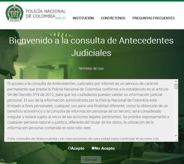 consultar antecedentes judiciales Policía Nacional de Colombia